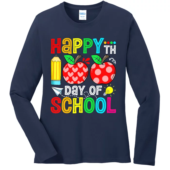 100th Day Of School Teachers Child Happy 100 Days Ladies Long Sleeve Shirt