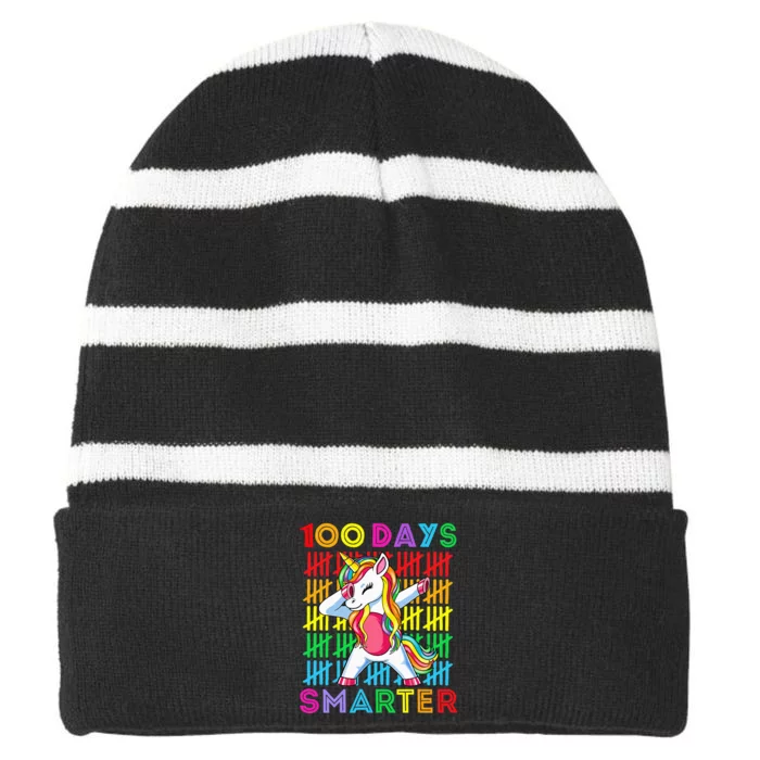 100th Day Of School Unicorn 100 Days Smarter Kindergarten Striped Beanie with Solid Band