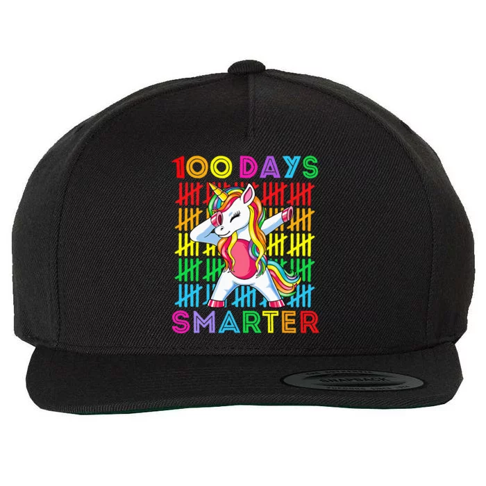 100th Day Of School Unicorn 100 Days Smarter Kindergarten Wool Snapback Cap