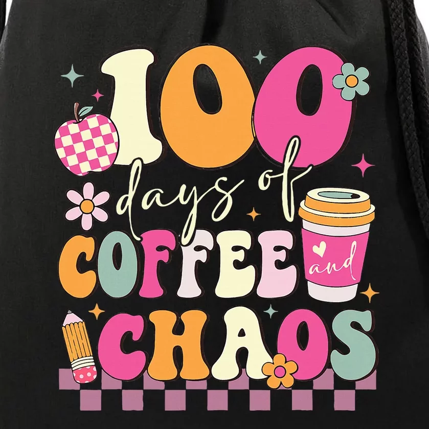 100 Days Of Coffee Chaos Lover Teacher Drawstring Bag