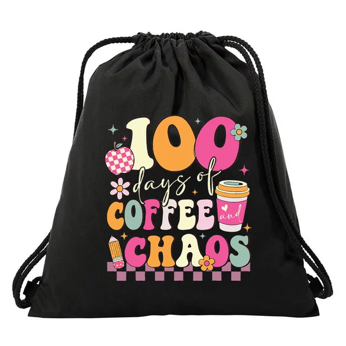 100 Days Of Coffee Chaos Lover Teacher Drawstring Bag