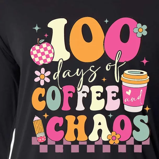 100 Days Of Coffee Chaos Lover Teacher Cooling Performance Long Sleeve Crew