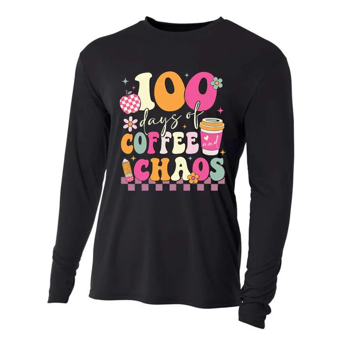 100 Days Of Coffee Chaos Lover Teacher Cooling Performance Long Sleeve Crew