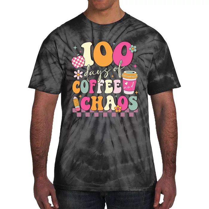 100 Days Of Coffee Chaos Lover Teacher Tie-Dye T-Shirt