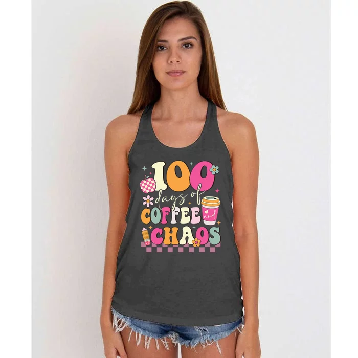 100 Days Of Coffee Chaos Lover Teacher Women's Knotted Racerback Tank