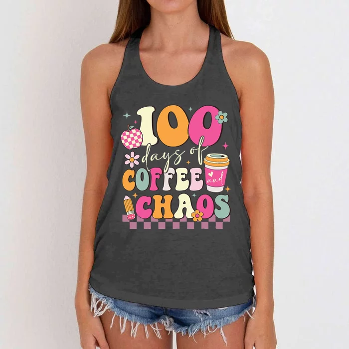 100 Days Of Coffee Chaos Lover Teacher Women's Knotted Racerback Tank