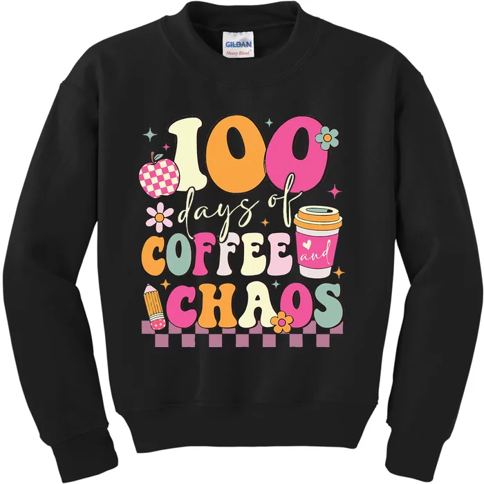 100 Days Of Coffee Chaos Lover Teacher Kids Sweatshirt