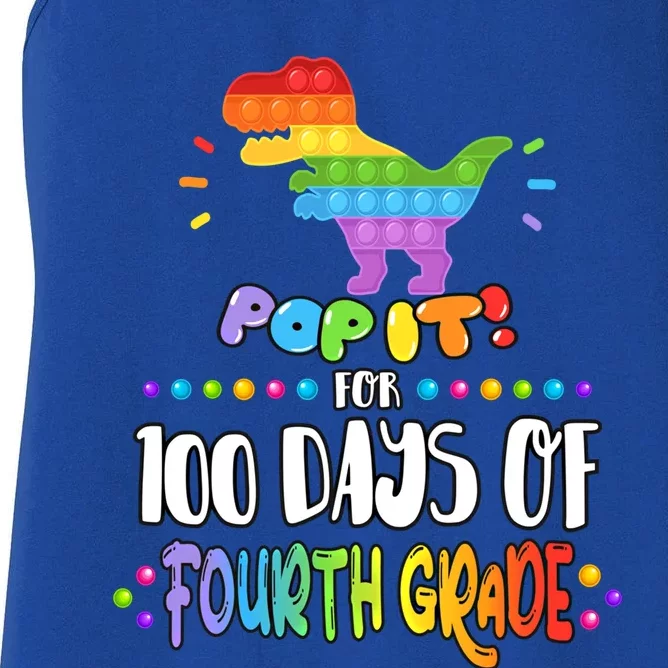 100Th Day Of Fourth Grade Fidget Pop It Dinosaur 4Th Grade Cool Gift Women's Racerback Tank