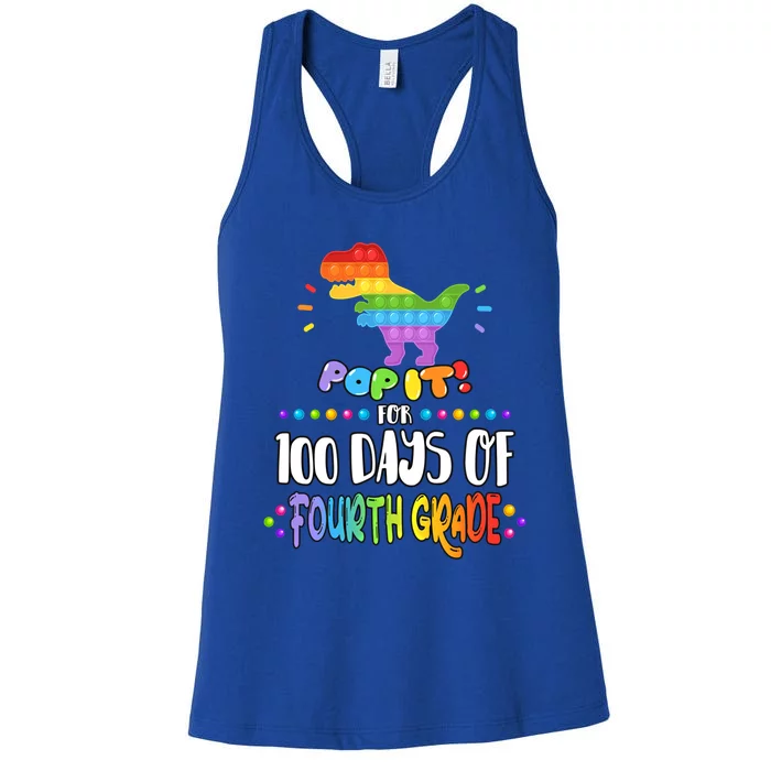 100Th Day Of Fourth Grade Fidget Pop It Dinosaur 4Th Grade Cool Gift Women's Racerback Tank