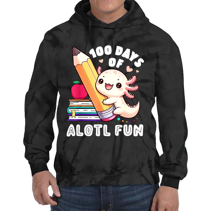 100 Days Of School Axolotl Happy 100th Day Teacher Student Tie Dye Hoodie