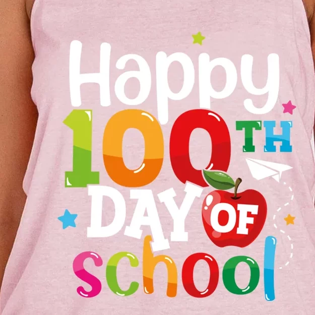 100 Days Of School Teachers Happy 100th Day Of School Meaningful Gift Women's Knotted Racerback Tank