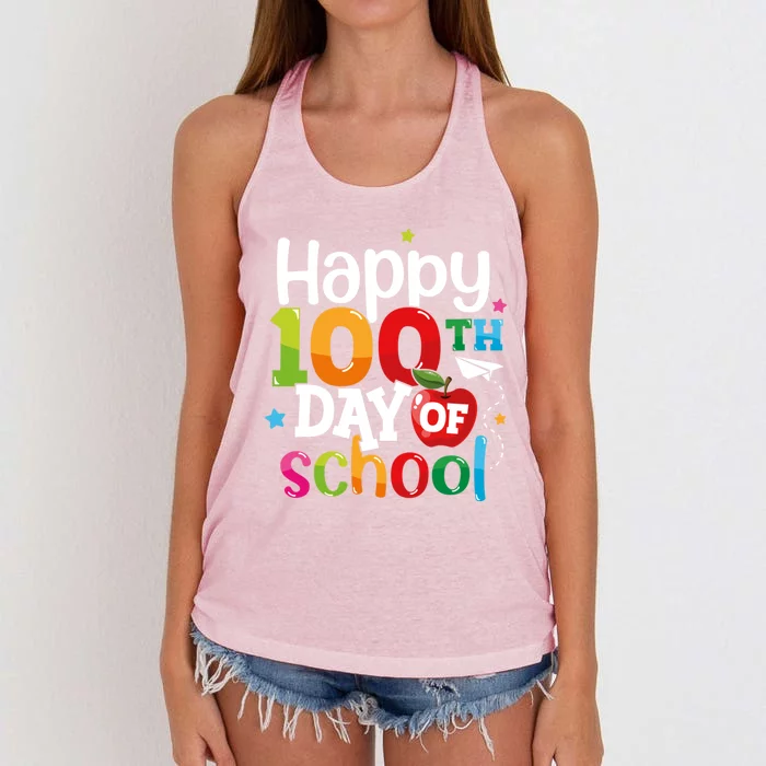 100 Days Of School Teachers Happy 100th Day Of School Meaningful Gift Women's Knotted Racerback Tank