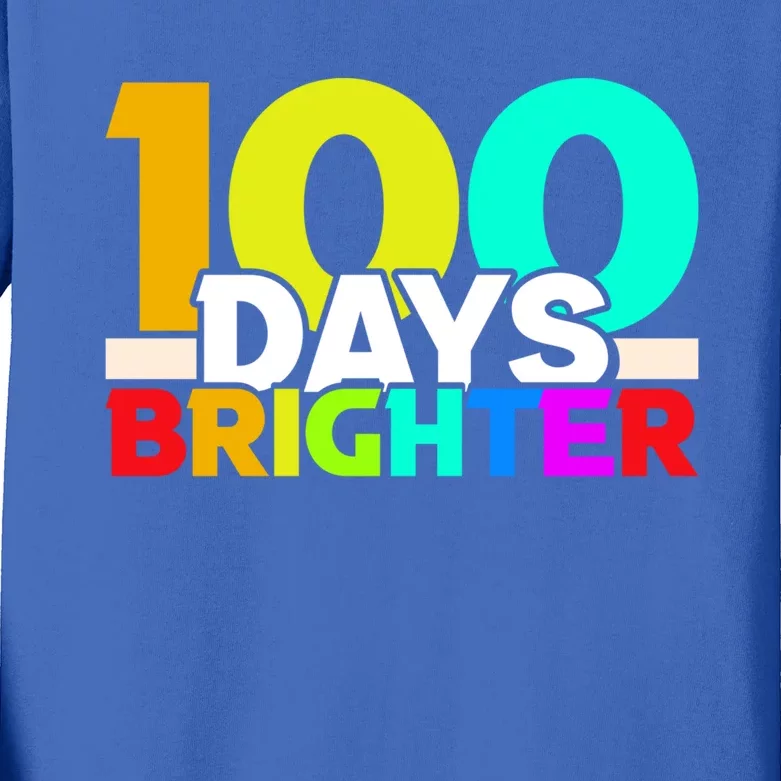 100th Day Of School Teacher 100 Days Brighter Rainbow Gift Kids Long Sleeve Shirt