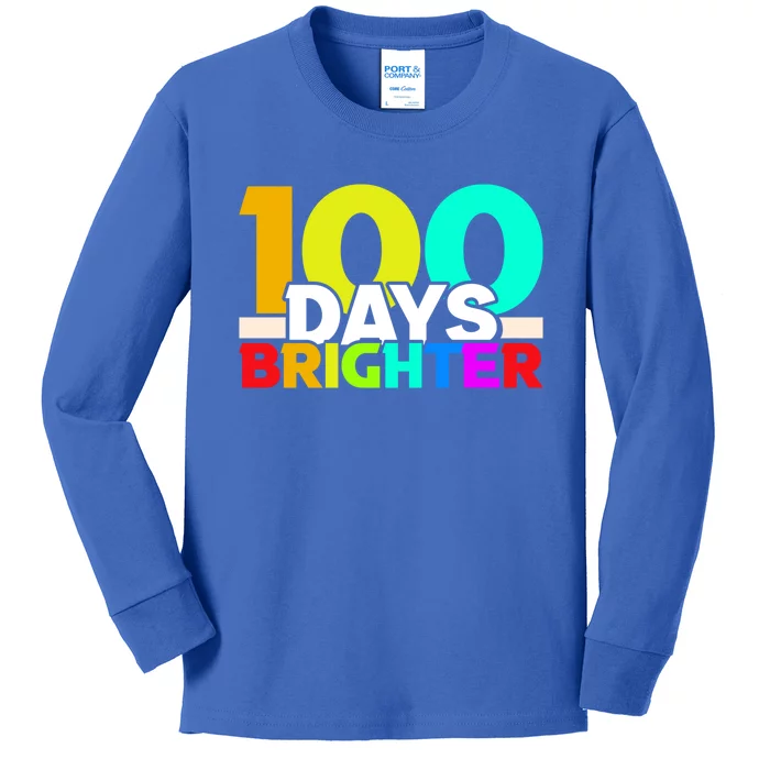 100th Day Of School Teacher 100 Days Brighter Rainbow Gift Kids Long Sleeve Shirt