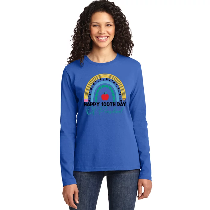 100Th Day Of Preschool Teacher Rainbow Preschool Teacher Gift Ladies Long Sleeve Shirt