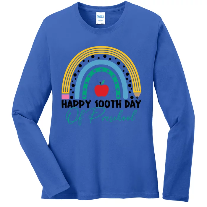 100Th Day Of Preschool Teacher Rainbow Preschool Teacher Gift Ladies Long Sleeve Shirt