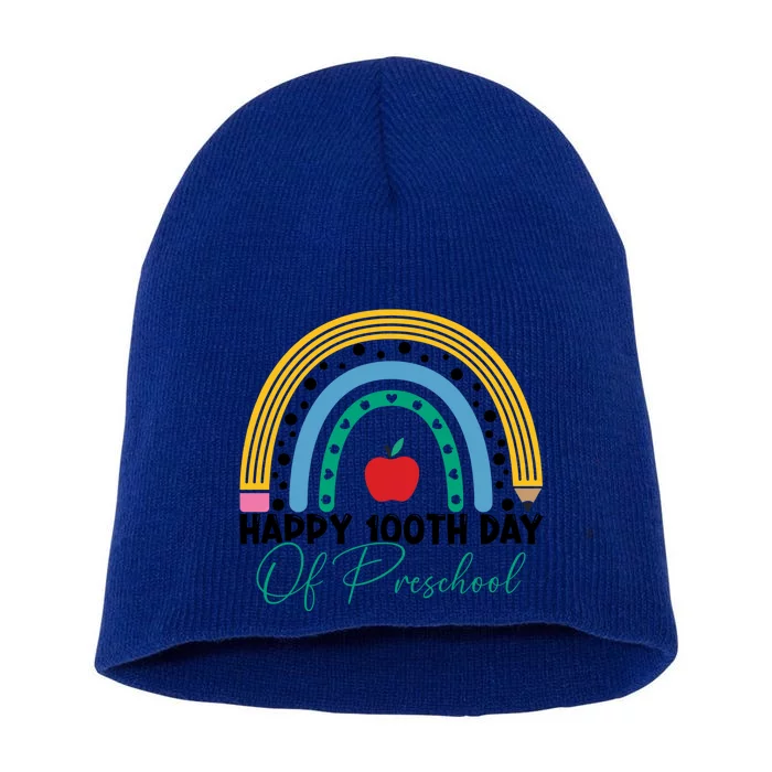 100Th Day Of Preschool Teacher Rainbow Preschool Teacher Gift Short Acrylic Beanie