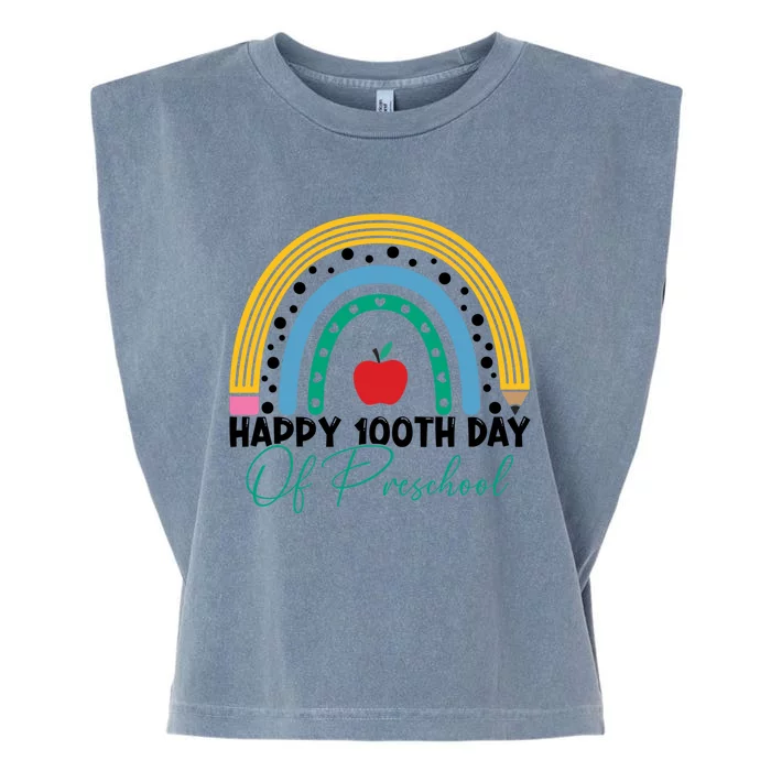 100Th Day Of Preschool Teacher Rainbow Preschool Teacher Gift Garment-Dyed Women's Muscle Tee