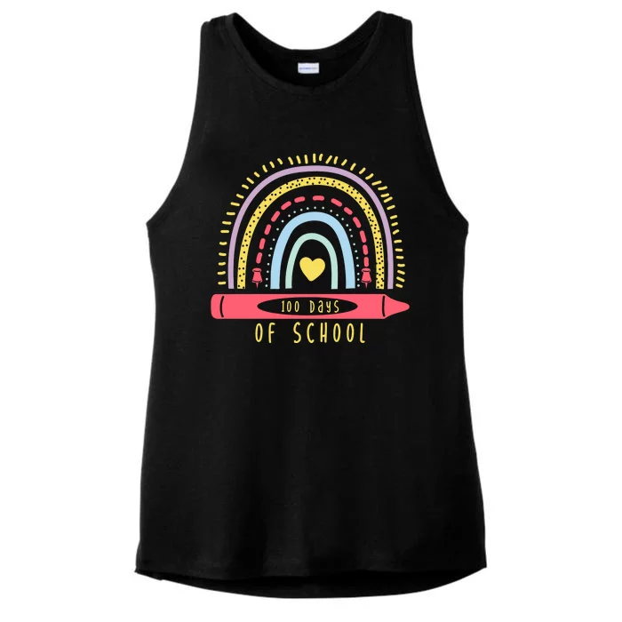 100 Days Of School Colorful Rainbow Ladies Tri-Blend Wicking Tank