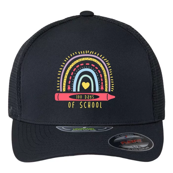 100 Days Of School Colorful Rainbow Flexfit Unipanel Trucker Cap