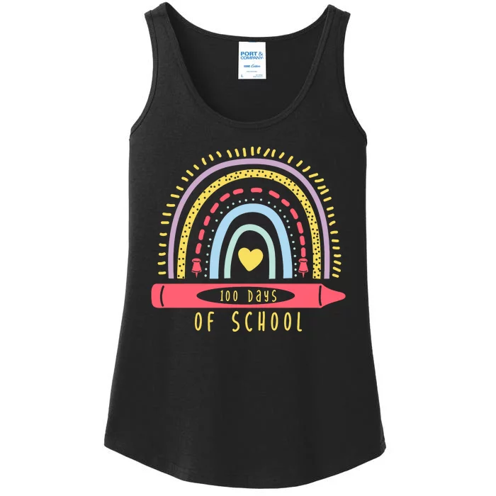 100 Days Of School Colorful Rainbow Ladies Essential Tank