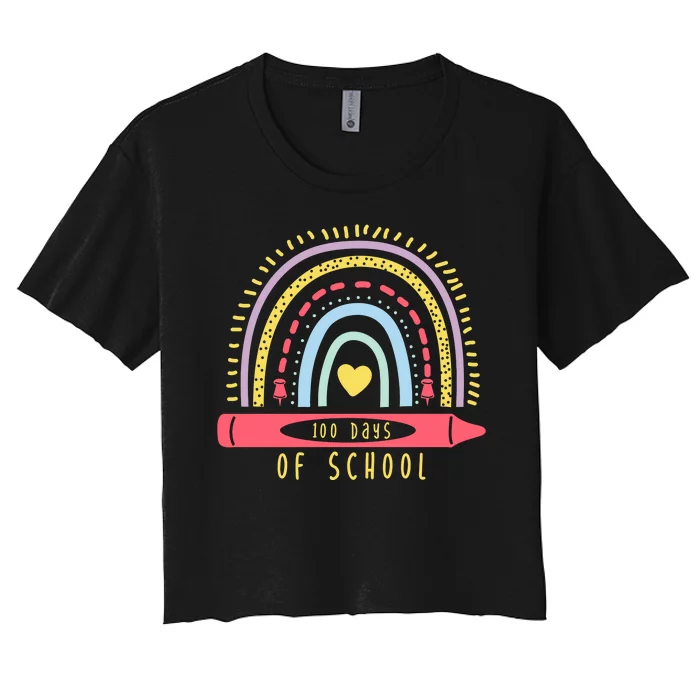 100 Days Of School Colorful Rainbow Women's Crop Top Tee