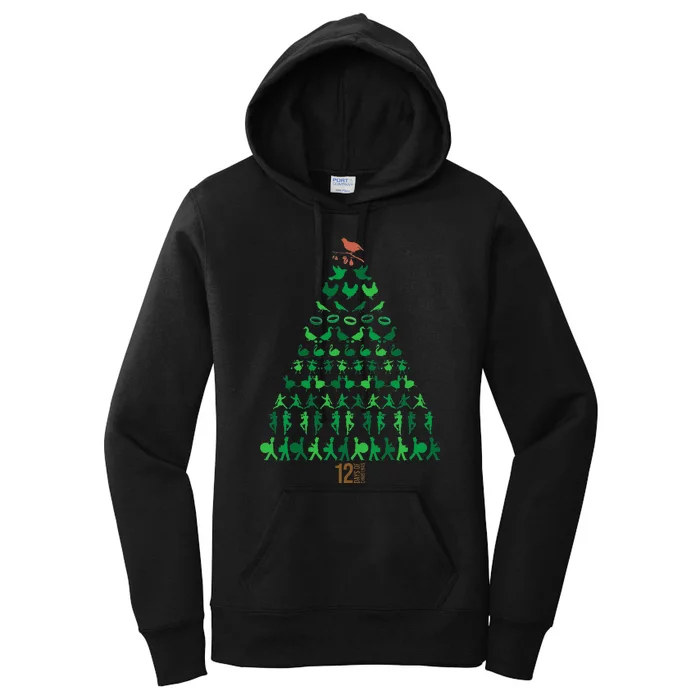 12 Days of Christmas Tree Classic Holiday Christmas Carol Women's Pullover Hoodie