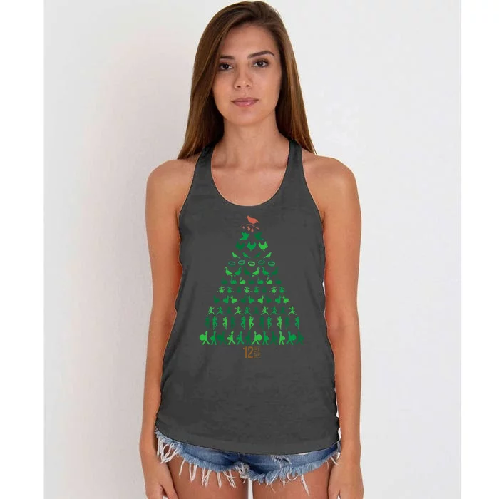 12 Days of Christmas Tree Classic Holiday Christmas Carol Women's Knotted Racerback Tank