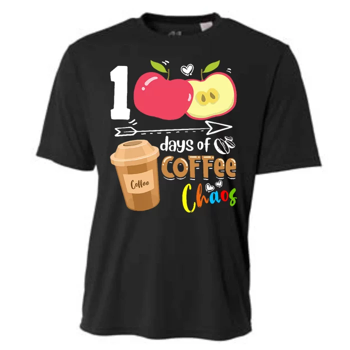 100 Days Of Coffee Chaos 100th Day Of School Cooling Performance Crew T-Shirt