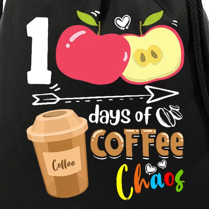 100 Days Of Coffee Chaos 100th Day Of School Drawstring Bag