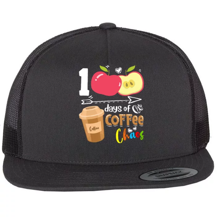 100 Days Of Coffee Chaos 100th Day Of School Flat Bill Trucker Hat