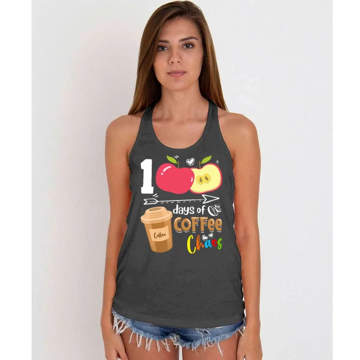 100 Days Of Coffee Chaos 100th Day Of School Women's Knotted Racerback Tank