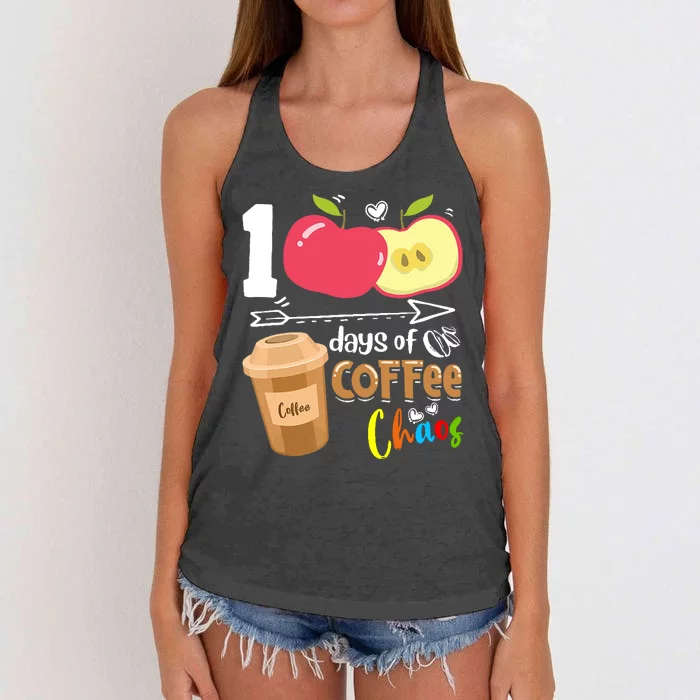 100 Days Of Coffee Chaos 100th Day Of School Women's Knotted Racerback Tank