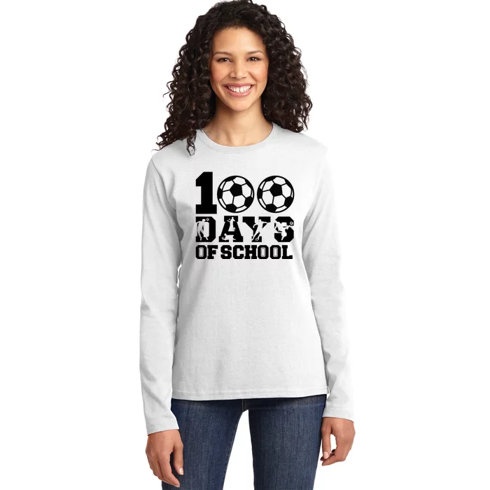 100 Days Of School Soccer Fan Gift Ladies Long Sleeve Shirt