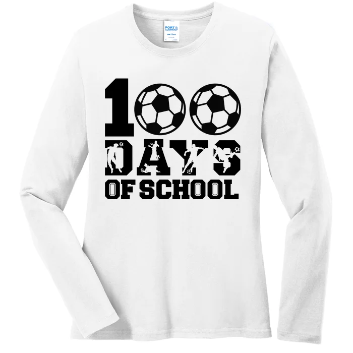 100 Days Of School Soccer Fan Gift Ladies Long Sleeve Shirt