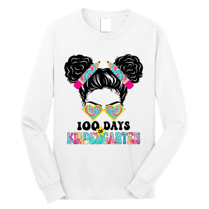 100 Days Of Kindergarten Girls Messy 100th Day Of School Long Sleeve Shirt