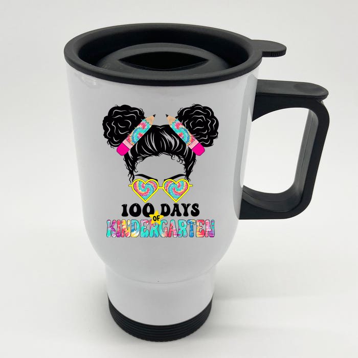 100 Days Of Kindergarten Girls Messy 100th Day Of School Front & Back Stainless Steel Travel Mug