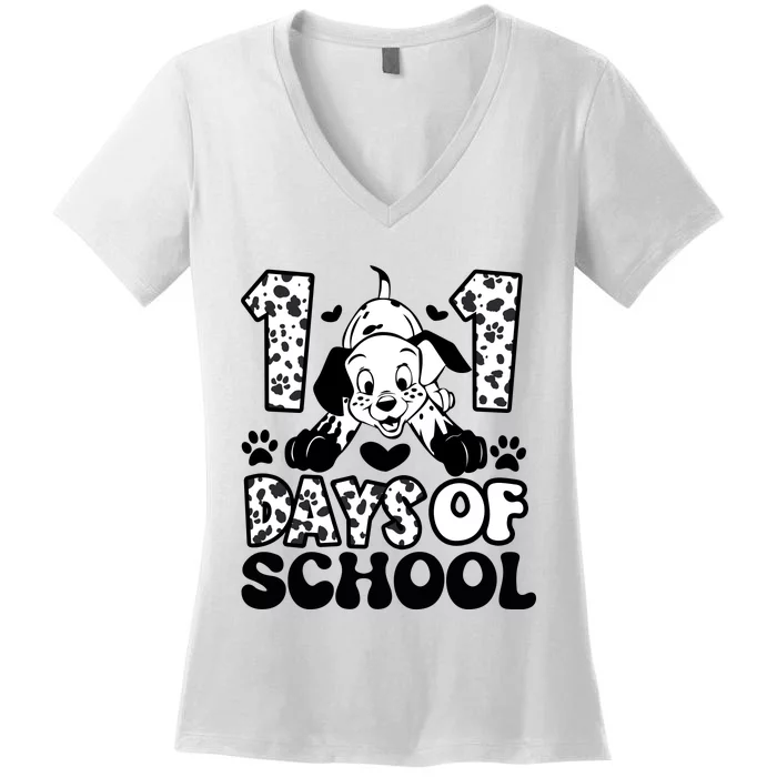 101 Days Of School Dalmatian I Survived 100 Days Of School Funnny Women's V-Neck T-Shirt