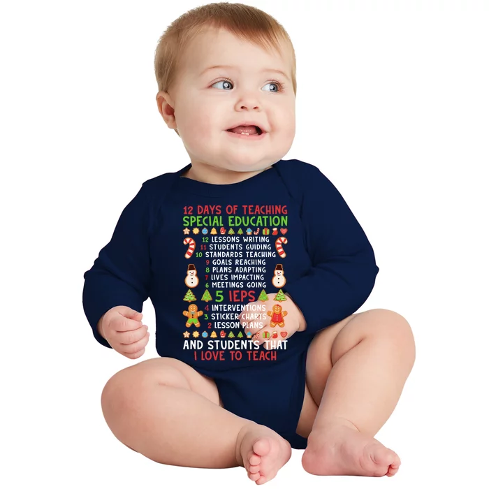 12 Days Of Teaching Special Education Ieps Sped Teacher Xmas Gift Baby Long Sleeve Bodysuit