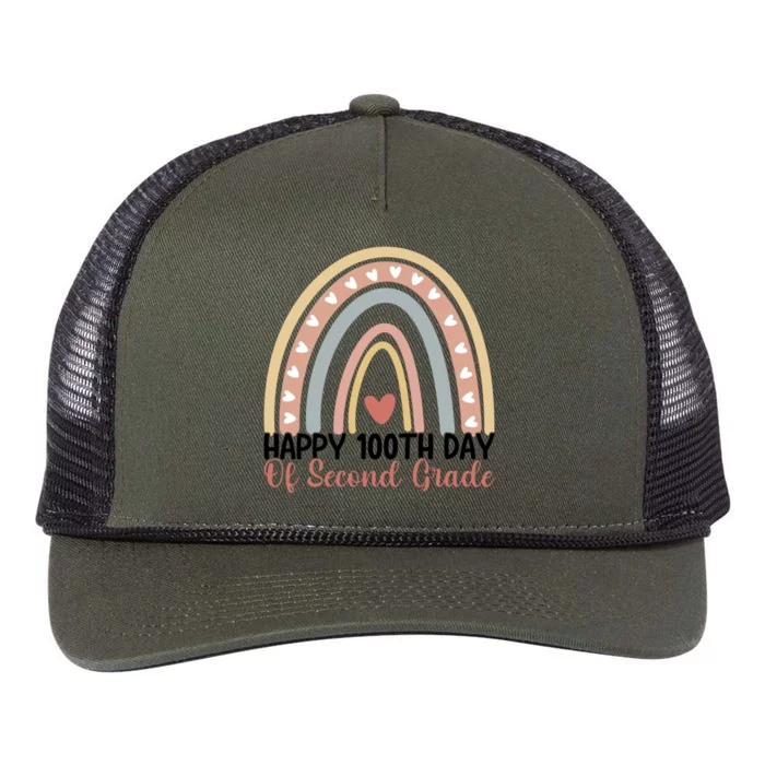 100Th Day Of School 2Nd Grade Teacher Second Grade Rainbow Gift Retro Rope Trucker Hat Cap