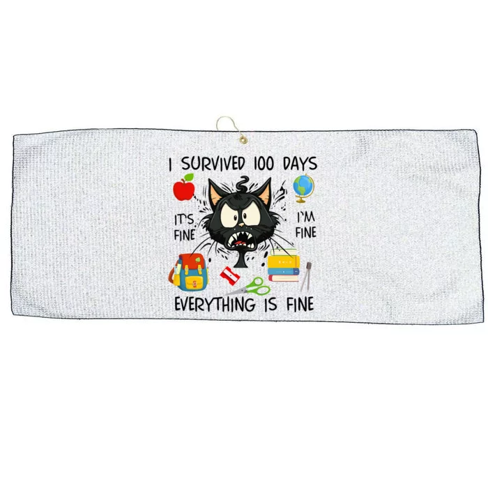 100th Day Of School It's Fine I'm Fine Everything's Fine Large Microfiber Waffle Golf Towel