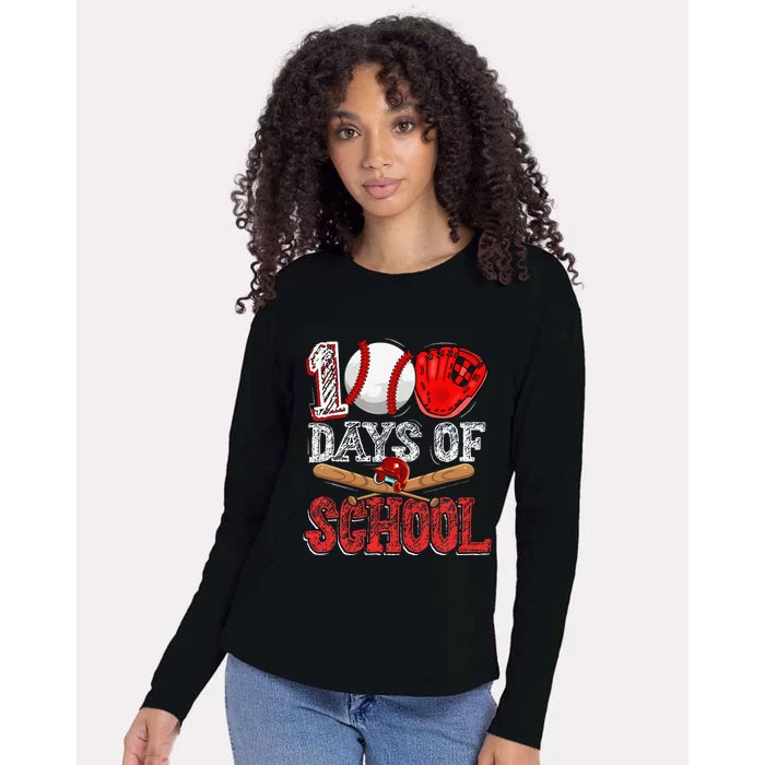 100 Days Of School Baseball 100th Day Of School Teacher Womens Cotton Relaxed Long Sleeve T-Shirt