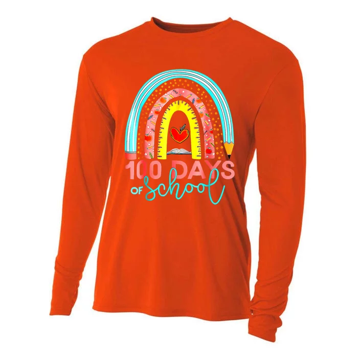 100th Day Of School Teacher 100 Days Smarter Rainbow Cool Gift Cooling Performance Long Sleeve Crew