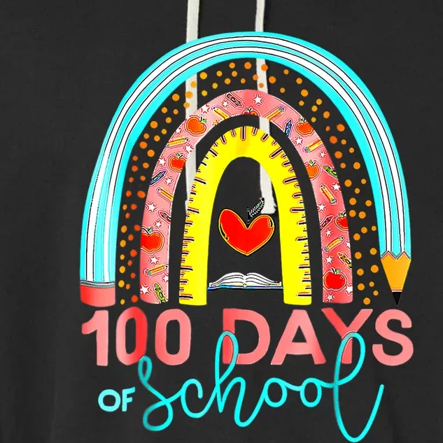 100th Day Of School Teacher 100 Days Smarter Rainbow Cool Gift Garment-Dyed Fleece Hoodie