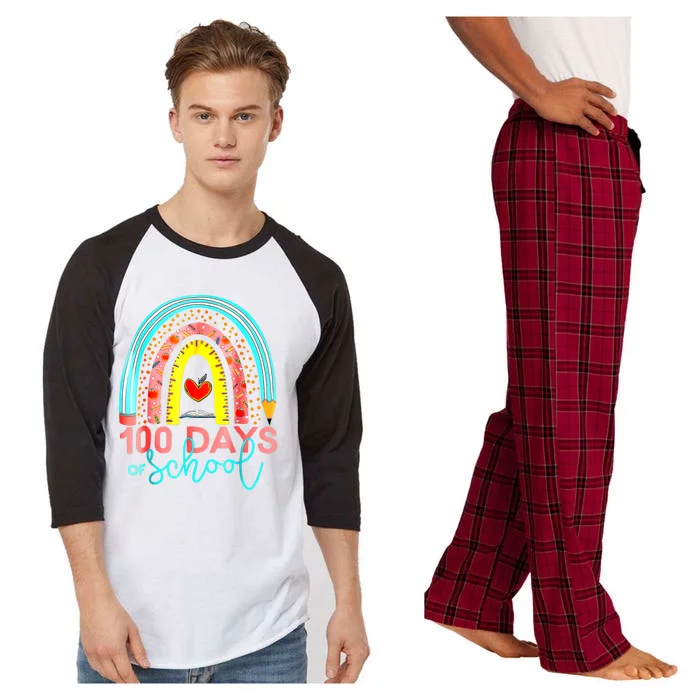 100th Day Of School Teacher 100 Days Smarter Rainbow Cool Gift Raglan Sleeve Pajama Set