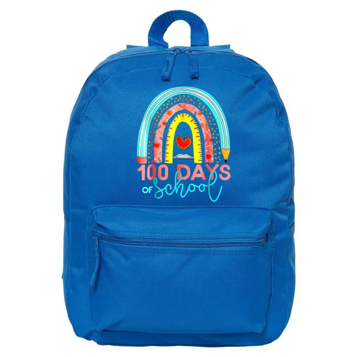 100th Day Of School Teacher 100 Days Smarter Rainbow Cool Gift 16 in Basic Backpack