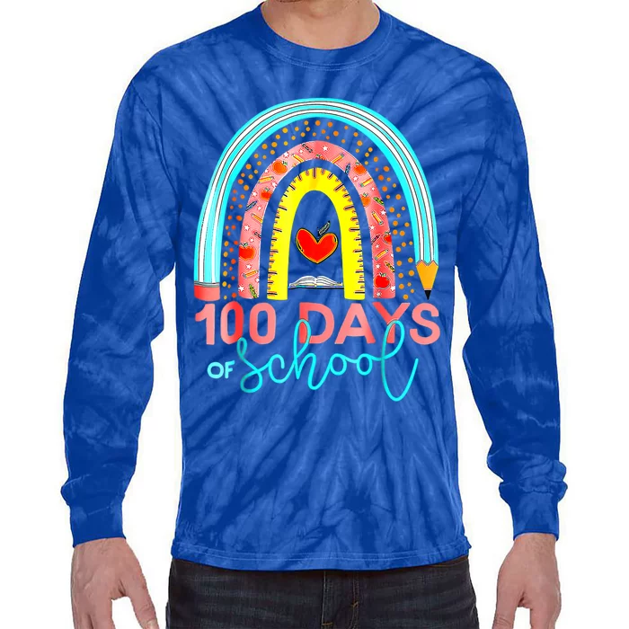 100th Day Of School Teacher 100 Days Smarter Rainbow Cool Gift Tie-Dye Long Sleeve Shirt