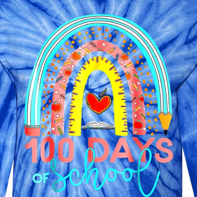 100th Day Of School Teacher 100 Days Smarter Rainbow Cool Gift Tie-Dye Long Sleeve Shirt