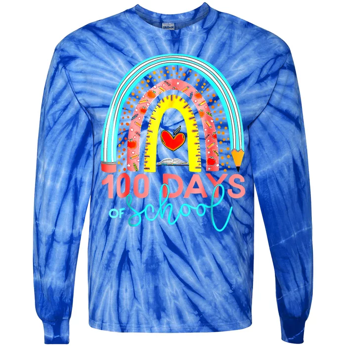 100th Day Of School Teacher 100 Days Smarter Rainbow Cool Gift Tie-Dye Long Sleeve Shirt