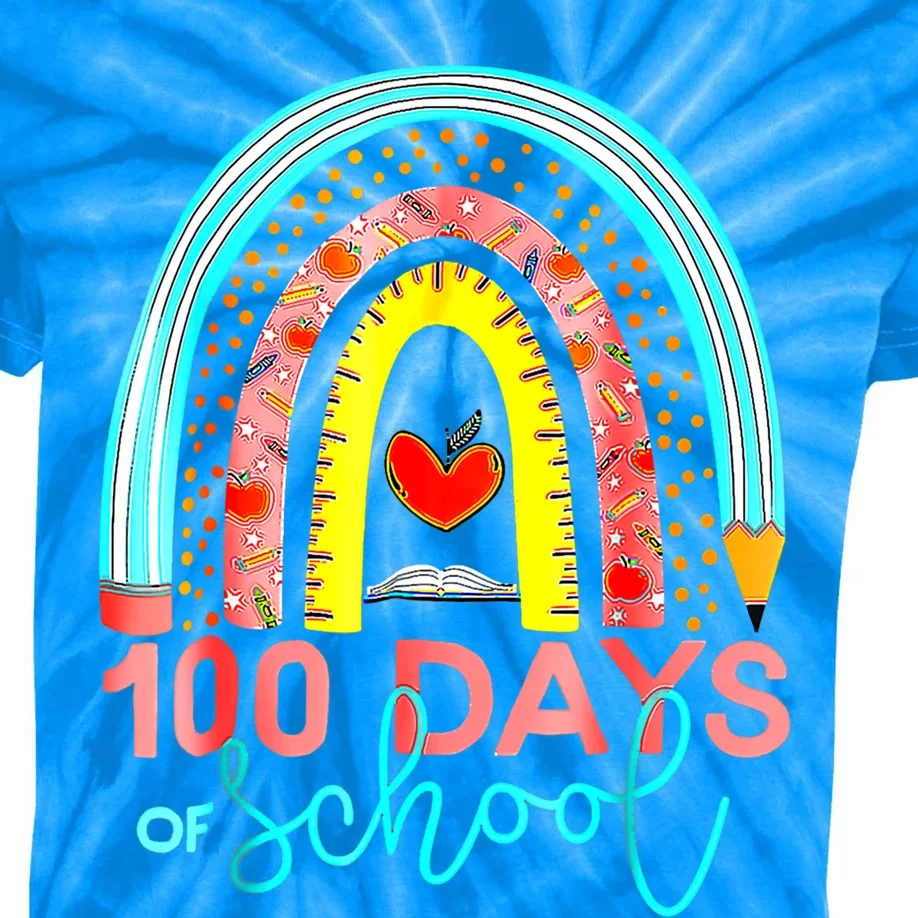 100th Day Of School Teacher 100 Days Smarter Rainbow Cool Gift Kids Tie-Dye T-Shirt